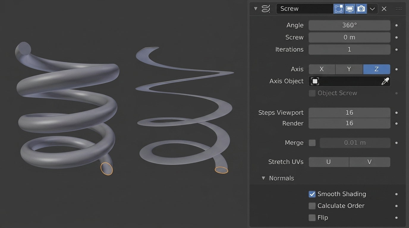 แนะแนววิธีการใช้งาน Screw Modifier ใน Blender